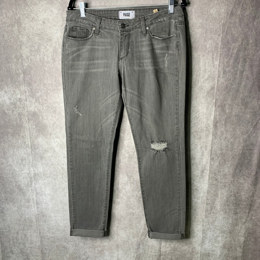 Paige Canyon Boyfriend‎ Jeans Womens Size 28 Gray Denim Distressed Low Rise